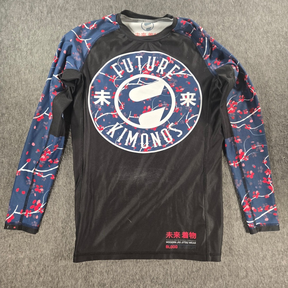 Future Kimonos Rash Guard Mens Small Black Blood Blossom Jiu Jitsu Long Sleeve
